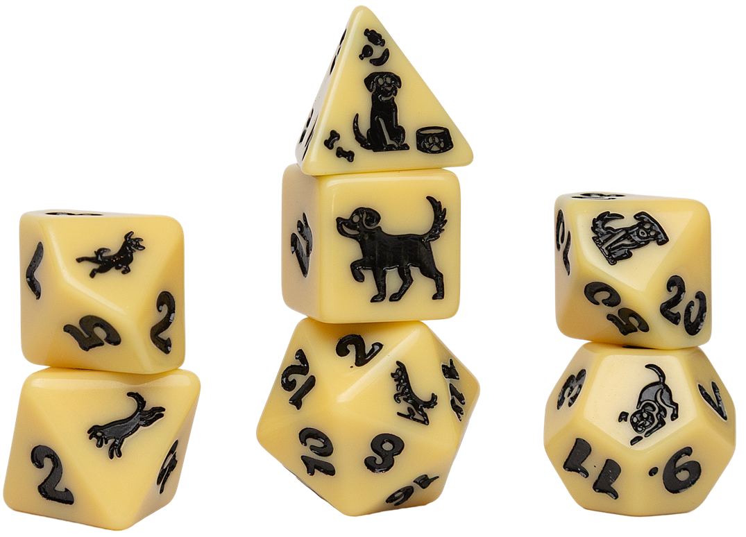 Sirius Dice Tube - Set of 7 Dice - Golden Pup
