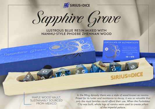Siruis Dice - Sapphire Grove - Wood and Resin Dice Set